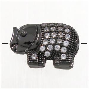 copper elephant beads paved zircon, black plated, approx 9x13mm