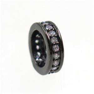 copper heishi beads paved zircon, black plated, approx 10mm dia