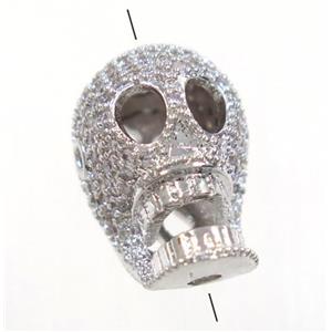 copper skull bead paved zircon, platinum plated, approx 11x17mm