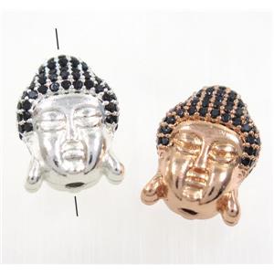 copper buddha beads paved black zircon, mix color, approx 11.5x16mm