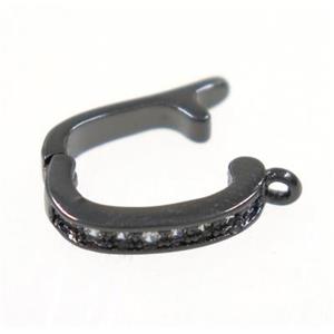 copper clasp paved zircon, black plated, approx 7-12mm