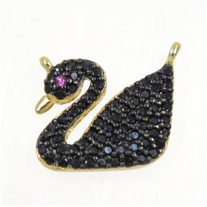 copper Swan pendant paved zircon with 2loops, gold plated, approx 10-12mm