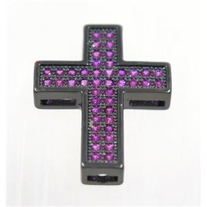 copper Cross beads paved hotpink zircon, black plated, approx 17x23mm
