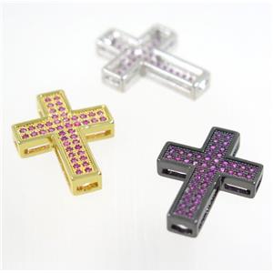copper Cross beads paved hotpink zircon, mix color, approx 17x23mm