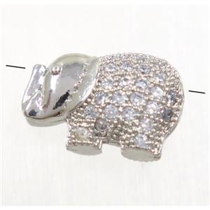 copper elephant beads paved zircon, platinum plated, approx 8.5x13mm