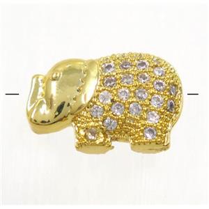copper elephant beads paved zircon, gold plated, approx 8.5x13mm