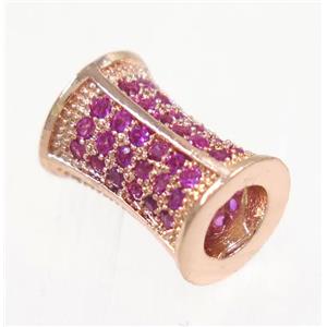 copper bamboo beads paved hotpink zircon, rose gold, approx 7x10mm