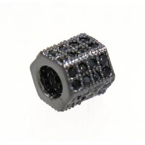 copper tube bead paved zircon, black plated, approx 6x6mm