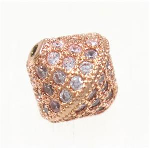 copper bicone beads paved zircon, rose gold, approx 10mm dia