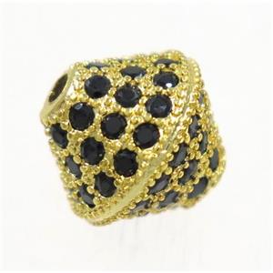 copper bicone beads paved zircon, gold plated, approx 10mm dia
