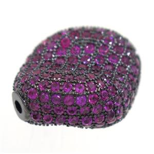 copper twist bead paved hotpink zircon, black plated, approx 16-20mm