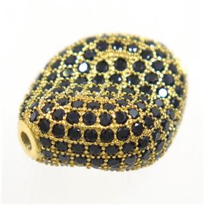copper twist bead paved zircon, gold plated, approx 16-20mm