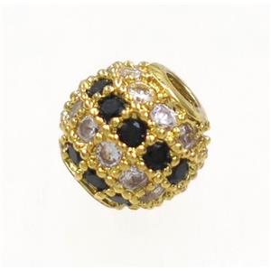 round copper bead paved zircon, gold plated, approx 10mm dia