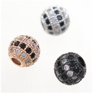 round copper beads paved zircon, mix color, approx 6mm dia