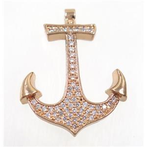 copper anchor pendant paved zircon, rose gold, approx 22x30mm