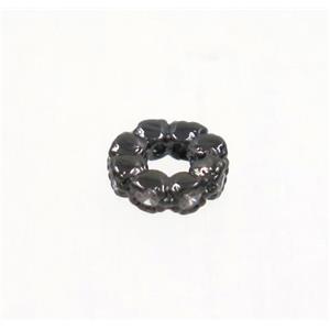 copper rondelle beads paved zircon, black plated, approx 4.5mm dia