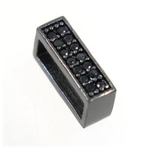 copper rectangle beads paved zircon, black plated, approx 4x12mm