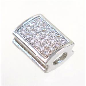 copper rectangle beads paved zircon, platinum plated, approx 8.5x11mm