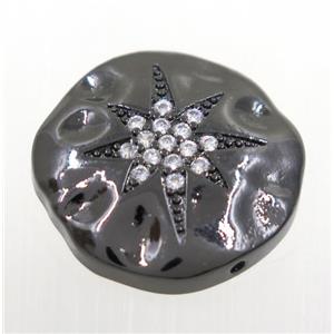 copper bead paved zircon with northStar, black plated, approx 20mm dia