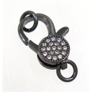 copper Lobster Clasp pave zircon, black plated, approx 12-19mm