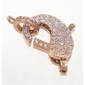 copper Lobster Clasp pave zircon, rose gold, approx 11-16.5mm