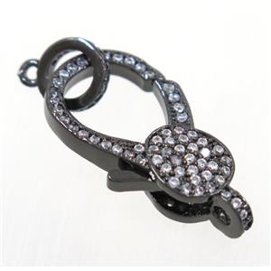 copper Lobster Clasp pave zircon, black plated, approx 13-22mm