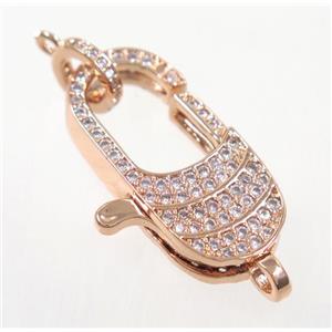 copper Lobster Clasp pave zircon, rose gold, approx 11-25mm