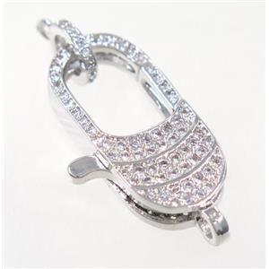 copper Lobster Clasp pave zircon, platinum plated, approx 11-25mm
