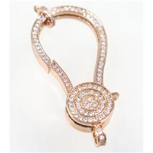 copper Lobster Clasp pave zircon, rose gold, approx 23-45mm