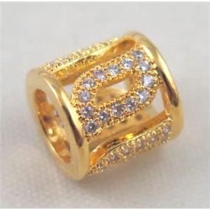 Zircon copper spacer bead, gold plated, approx 8x9mm, 6mm hole