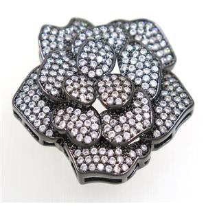 copper flower beads paved zircon, black plated, approx 33x35mm