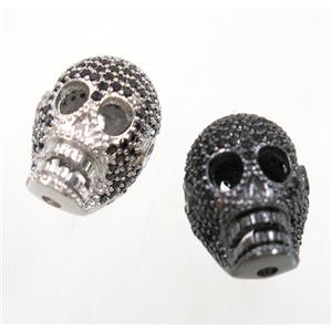 copper skull bead paved black zircon, mix color, approx 12x17mm