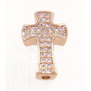 copper cross beads paved zircon, rose gold, approx 9x14mm