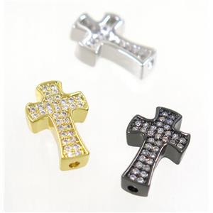 copper cross beads paved zircon, mix color, approx 9x14mm