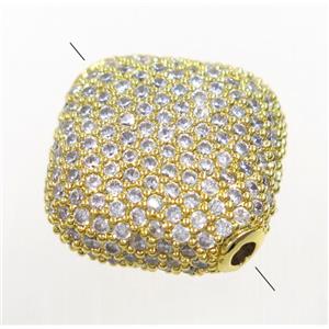 copper square beads paved zircon, gold plated, approx 18x18mm