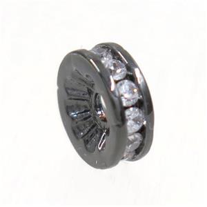 copper heishi beads paved zircon, black plated, approx 8mm dia