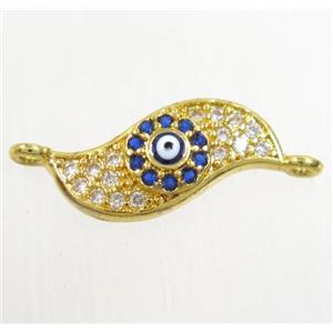copper connector paved zircon with evil eye, blade vane, gold plated, approx 7-17mm