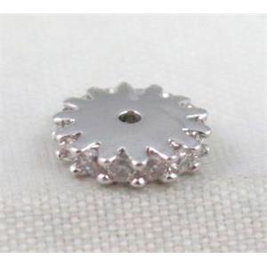 copper bead paved zircon, platinum plated, approx 8mm dia