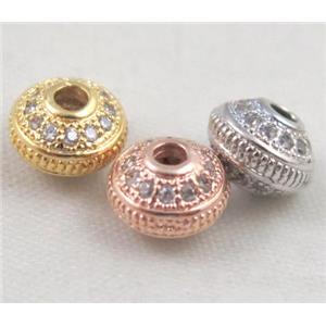 copper spacer bead paved zircon, mixed color, approx 5x7mm