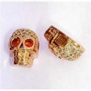 copper spacer bead paved zircon, skull, approx 10-14mm