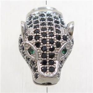 copper pantherhead bead paved zircon, platinum plated, approx 10.5-15mm