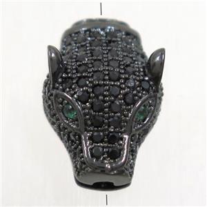 copper pantherhead beads paved zircon, black plated, approx 10.5-15mm