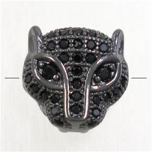 copper foxHead beads paved zircon, black plated, approx 11mm