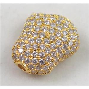 copper spacer bead paved zircon, gold plated, approx 15x19mm