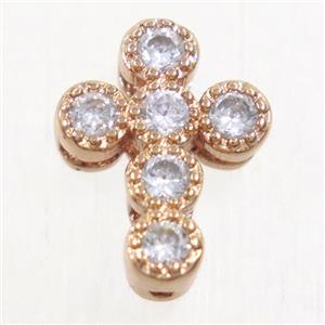 copper cross beads paved zircon, rose gold, approx 8.5-11.5mm