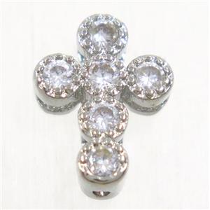 copper cross beads paved zircon, platinum plated, approx 8.5-11.5mm