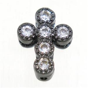 copper cross beads paved zircon, black plated, approx 8.5-11.5mm