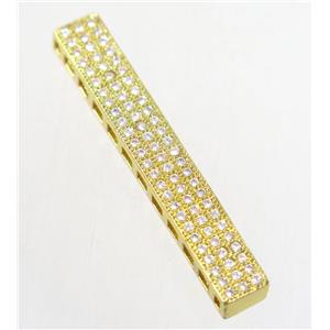 copper rectangle beads paved zircon, gold plated, approx 5.5x37mm