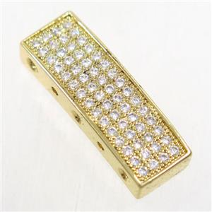 copper rectangle beads paved zircon, gold plated, approx 7.5x22mm