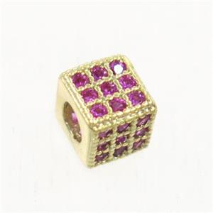 copper cube beads paved zircon, gold plated, approx 6x6mm